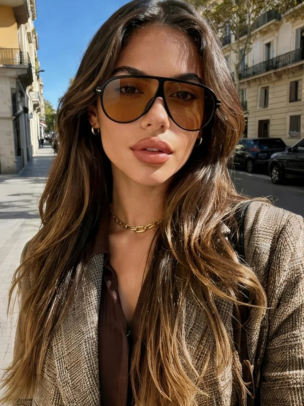 Black Aviator Sunglasses with Amber Lenses